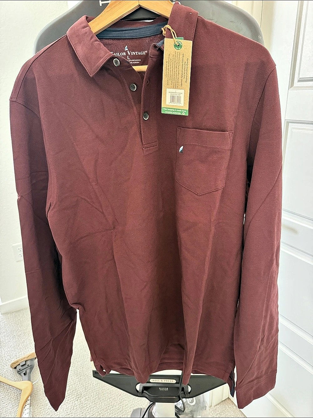 Tailor Vintage Raspberry Fudge Men's Polo Shirt in Burgundy Size Large NWT